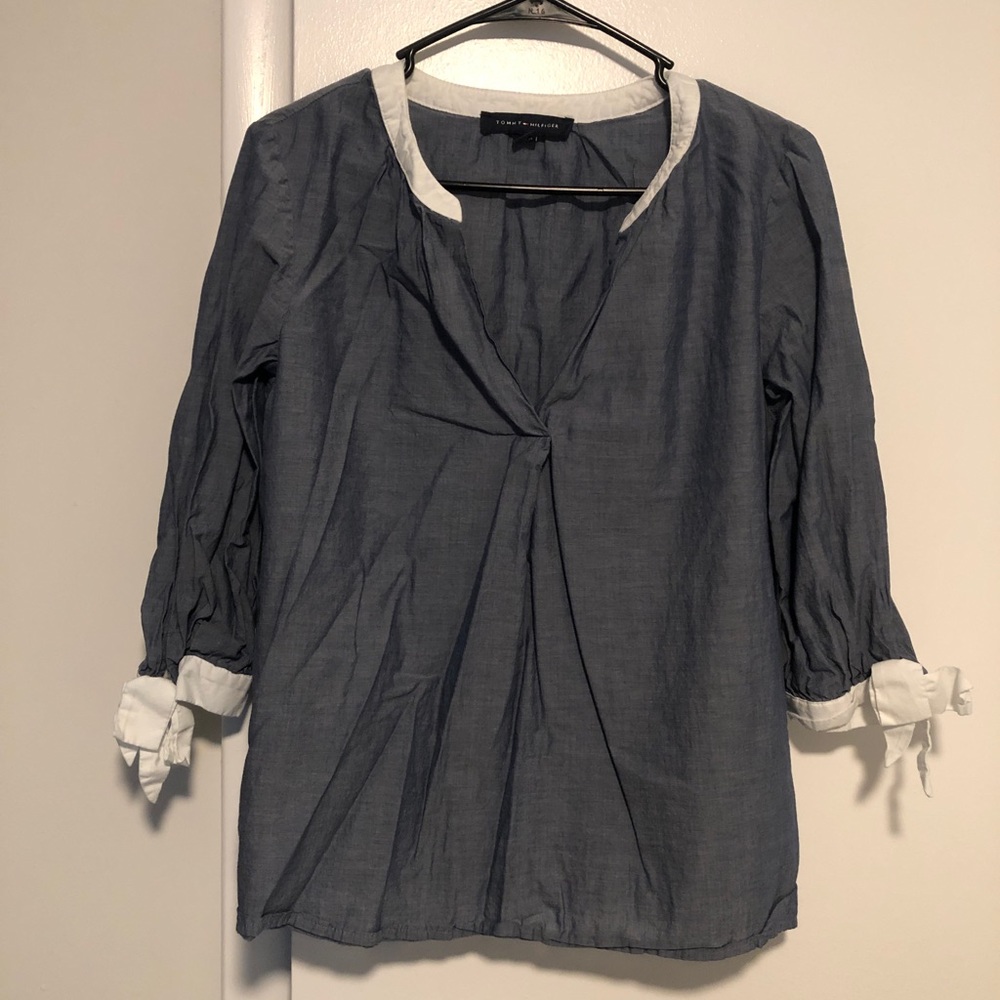 Tommy Hilfiger Bow Tie Sleeve Henley Blouse